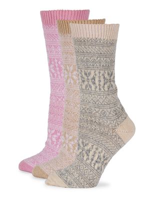Women's 3-Pack Snowflake Cashmere-Blend Crew Socks