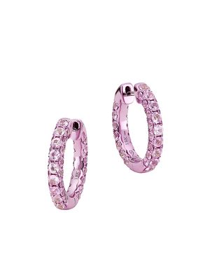 Women's 3 Sided Magenta-Rhodium-Plated 18K Rose Gold & Pink Sapphire Hoop Earrings - Pink Sapphire