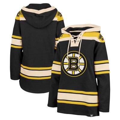 Women's '47 Black Boston Bruins Superior Lacer Pullover Hoodie