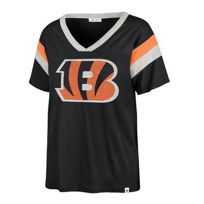 Women's '47 Black Cincinnati Bengals Phoenix V-Neck T-Shirt