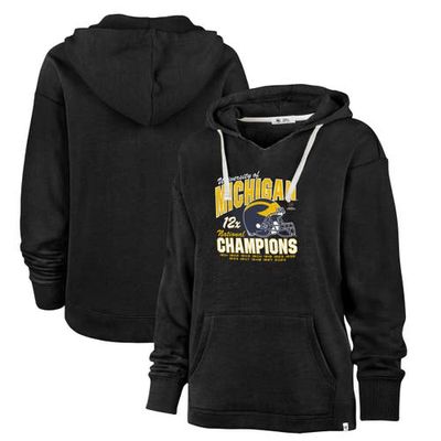 Women's '47 Black Michigan Wolverines College Football Playoff 2023 National Champions Kennedy V-Neck Pullover Hoodie