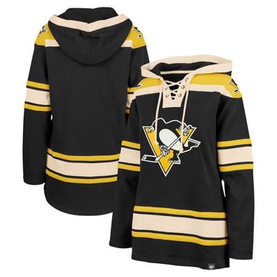 Women's '47 Black Pittsburgh Penguins Superior Lacer Pullover Hoodie