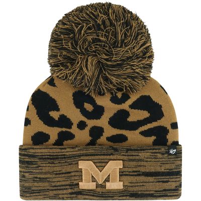 Women's '47 Brown Michigan Wolverines Rosette Cuffed Knit Hat with Pom
