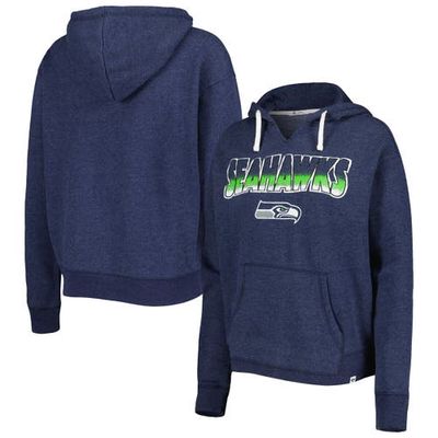 Women's '47 College Navy Seattle Seahawks Color Rise Kennedy Notch Neck Pullover Hoodie
