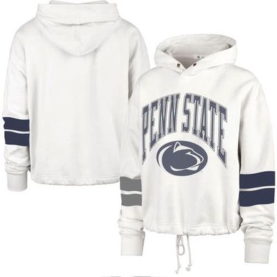 Women's '47 Cream Penn State Nittany Lions Harper Adjustable Cropped Pullover Hoodie