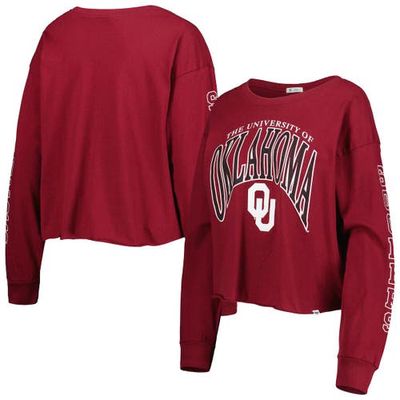 Women's '47 Crimson Oklahoma Sooners Parkway II Cropped Long Sleeve T-Shirt