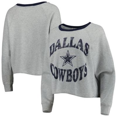 Women's '47 Gray Dallas Cowboys Upstage Kennedy Raglan Cropped Pullover Sweatshirt