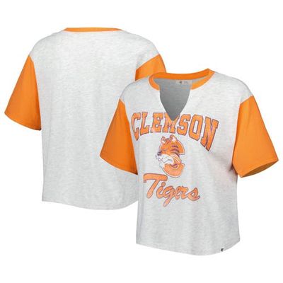 Women's '47 Gray/Orange Clemson Tigers Dolly Cropped V-Neck T-Shirt