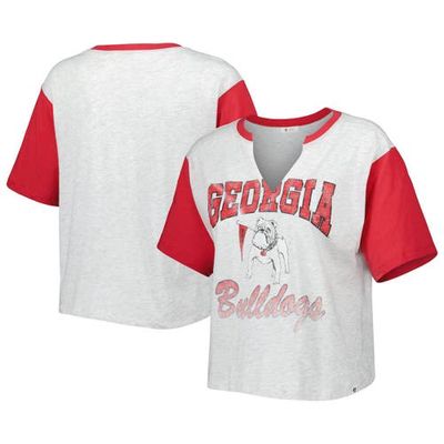 Women's '47 Gray/Red Georgia Bulldogs Dolly Cropped V-Neck T-Shirt