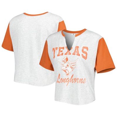 Women's '47 Gray/Texas Orange Texas Longhorns Dolly Cropped V-Neck T-Shirt
