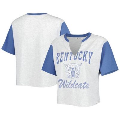 Women's '47 Heather Gray/Royal Kentucky Wildcats Dolly Cropped V-Neck T-Shirt
