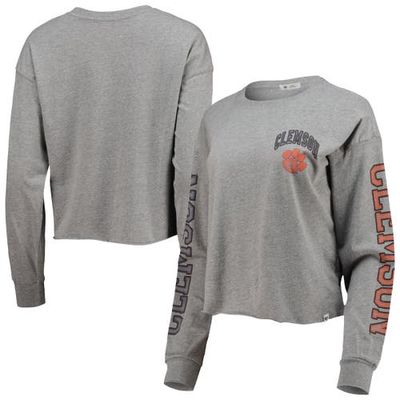 Women's '47 Heathered Gray Clemson Tigers Ultra Max Parkway Long Sleeve Cropped T-Shirt in Heather Gray