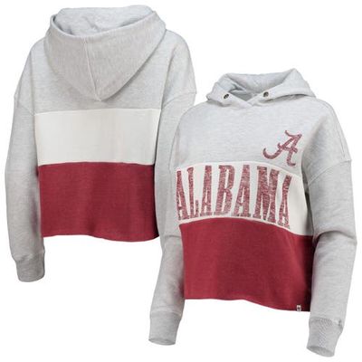 Women's '47 Heathered Gray/Heathered Crimson Alabama Crimson Tide Lizzy Colorblocked Cropped Pullover Hoodie in Heather Gray