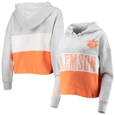 Women's '47 Heathered Gray/Heathered Orange Clemson Tigers Lizzy Colorblocked Cropped Pullover Hoodie in Heather Gray