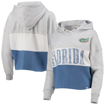 Women's '47 Heathered Gray/Heathered Royal Florida Gators Lizzy Colorblocked Cropped Pullover Hoodie in Heather Gray