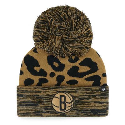 Women's '47 Leopard Brooklyn Nets Rosette Cuffed Knit Hat with Pom