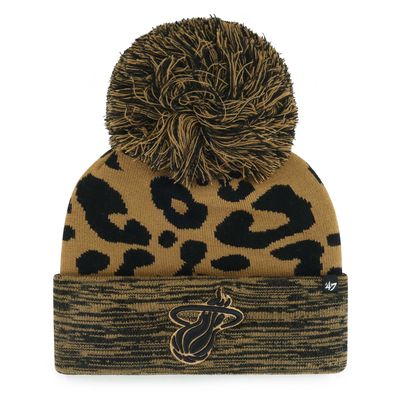 Women's '47 Leopard Miami Heat Rosette Cuffed Knit Hat with Pom