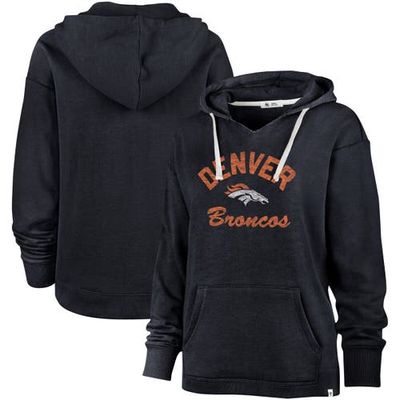 Women's '47 Navy Denver Broncos Wrapped Up Kennedy V-Neck Pullover Hoodie