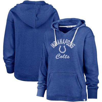 Women's '47 Royal Indianapolis Colts Wrapped Up Kennedy V-Neck Pullover Hoodie