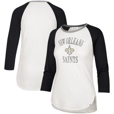 Women's '47 White/Black New Orleans Saints Frankie Ring Around Raglan 3/4-Sleeve T-Shirt
