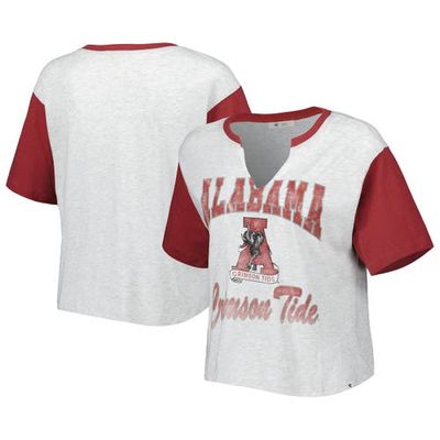 Women's '47 White/Crimson Alabama Crimson Tide Dolly Cropped V-Neck T-Shirt