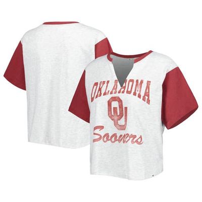 Women's '47 White/Crimson Oklahoma Sooners Dolly Cropped V-Neck T-Shirt