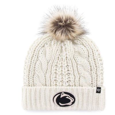 Women's '47 White Penn State Nittany Lions Meeko Cuffed Knit Hat with Pom