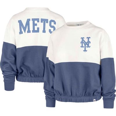 Women's '47 White/Royal New York Mets Take Two Bonita Pullover Sweatshirt
