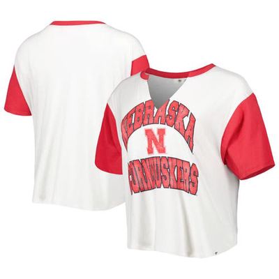 Women's '47 White/Scarlet Nebraska Huskers Inner Glow Dolly Cropped V-Neck T-Shirt
