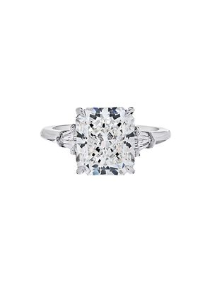 Women's 5.42 CTW Radiant Cut Three-Stone Diamond Cocktail Ring with Bullet Side Stones in Platinum - Size 4 - Size 4