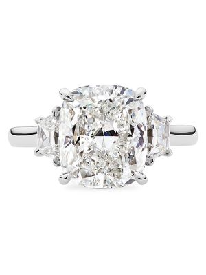 Women's 5.51 CTW Cushion Cut Three-Stone Diamond Cocktail Ring with Trapezoid Side Stones in Platinum - Size 4 - Size 4