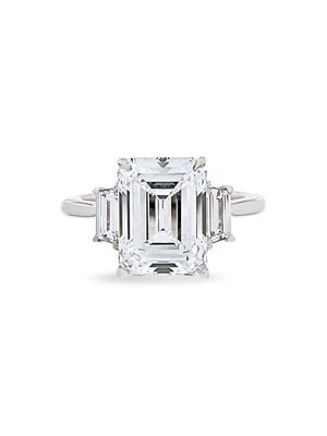 Women's 5.69 CTW Emerald Cut Three Stone Diamond Cocktail Ring with Trapezoid Side Stones in Platinum - Size 4 - Emerald - Size 4