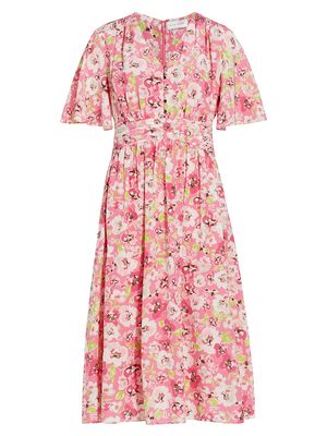 Women's 50" French Countryside Silk Floral Midi-Dress - French Countryside Print - Size 14 - French Countryside Print - Size 14