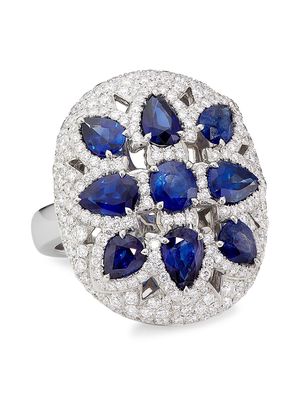 Women's 6.01 CTW Diamond and Blue Sapphire Cocktail Ring in 18kt White Gold - Size 4 - Sapphire - Size 4