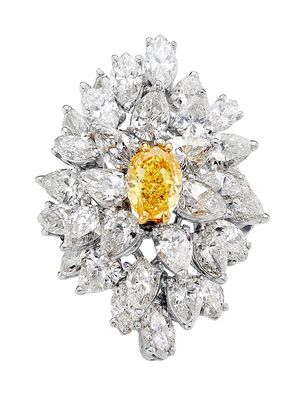 Women's 7.26 CTW Fancy Yellow Oval Diamond Cluster Cocktail Ring in Platinum - Size 4 - Yellow - Size 4