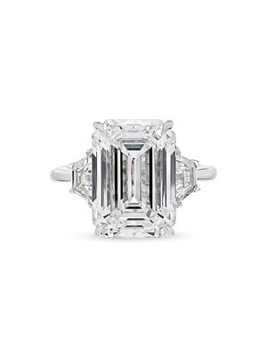 Women's 9.41 CTW Emerald Cut Three Stone Diamond Cocktail Ring with Trapezoid Side Stones in Platinum - Size 4 - Emerald - Size 4