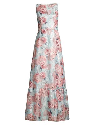 Women's A-Line Floral Jacquard Gown - Teal Multi - Size 0 - Teal Multi - Size 0