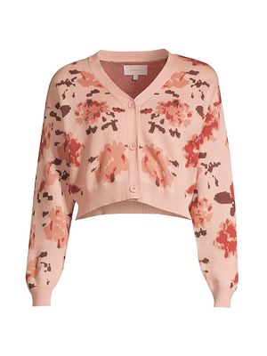 Women's Abstract Floral Cardigan Sweater - Pink - Size Small - Pink - Size Small