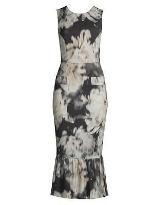 Women's Abstract Floral Sheath Dress - Black Floral - Size XS