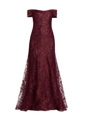 Women's Abstract Pattern Glitter Gown - Bordeaux - Size 16 - Bordeaux - Size 16