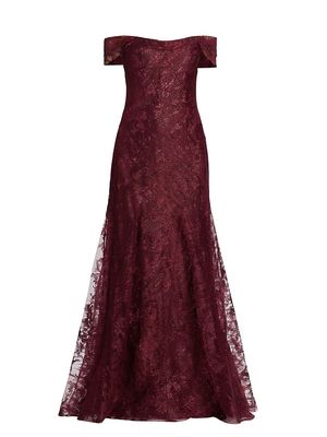 Women's Abstract Pattern Glitter Gown - Bordeaux - Size 2 - Bordeaux - Size 2