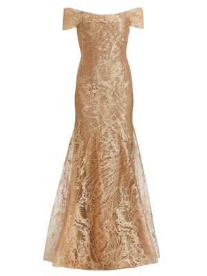 Women's Abstract Pattern Glitter Gown - Gold - Size 2