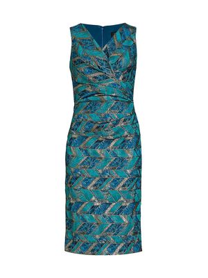Women's Abstract-Print Ruched Knee-Length Dress - Teal Multi - Size 8