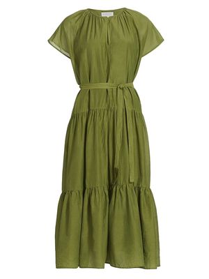 Women's Ada Cotton-Silk Midi-Dress - Moss - Size XS - Moss - Size XS