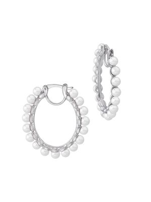 Women's Ada Rhodium-Plated Sterling Silver & 4MM Faux Pearl Hoop Earrings - Pearl - Pearl