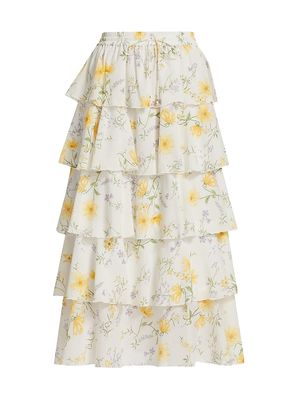 Women's Adaline Floral-Printed Tiered Midi Skirt - Yellow Floral - Size XS - Yellow Floral - Size XS
