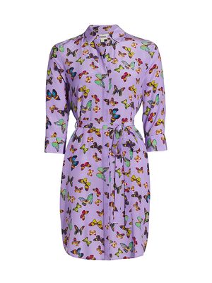 Women's Addison Butterfly-Print Shirtdress - Lavendar Multi Flutter - Size Small - Lavendar Multi Flutter - Size Small