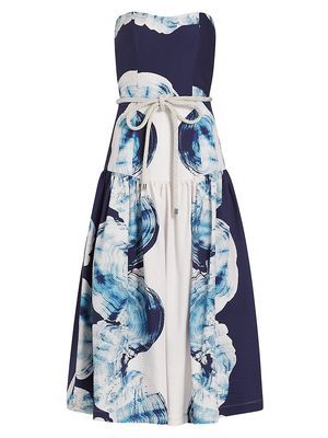 Women's Adelaida Wave Strapless Midi-Dress - Navy Abstract Wave - Size XS