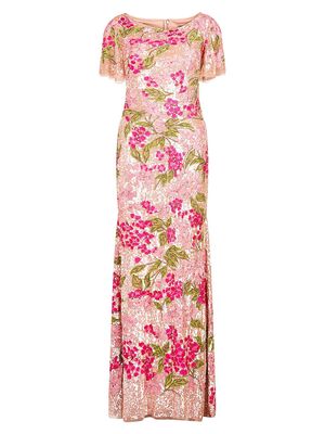 Women's Adelina Floral Sequin Column Gown - Raspberry - Size 0 - Raspberry - Size 0
