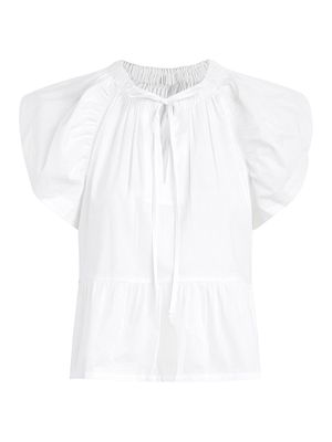 Women's Adelyn Cotton Poplin Flutter-Sleeve Top - Optic White - Size Large